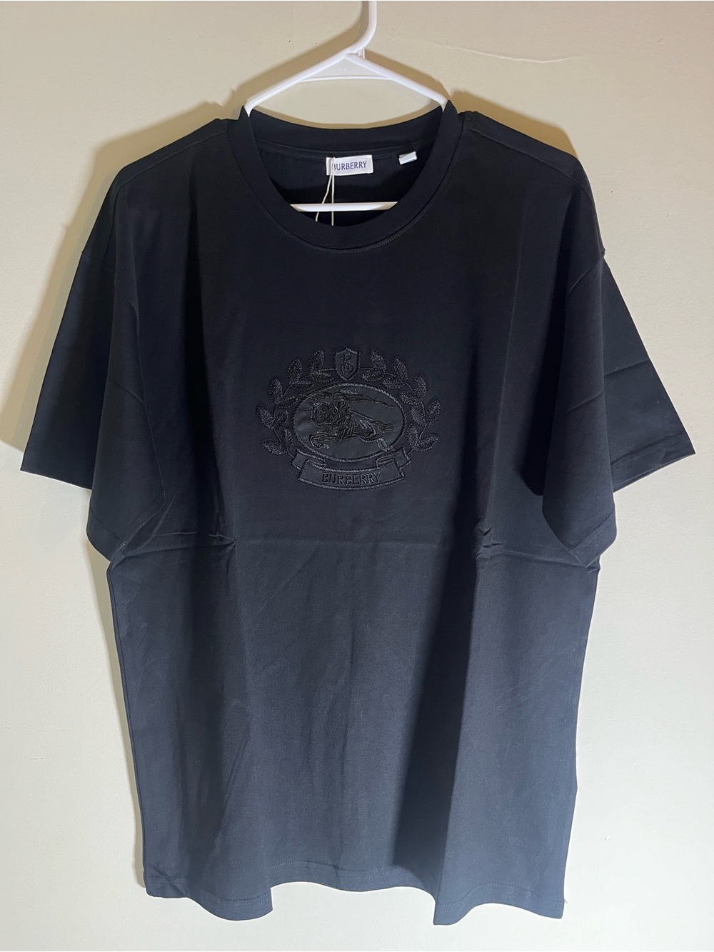 Burberry Black Short-Sleeve Tee with Embroidered Crest